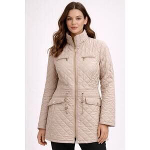 Laundry By Shelli Segal Beige Quilted Puffer Coat